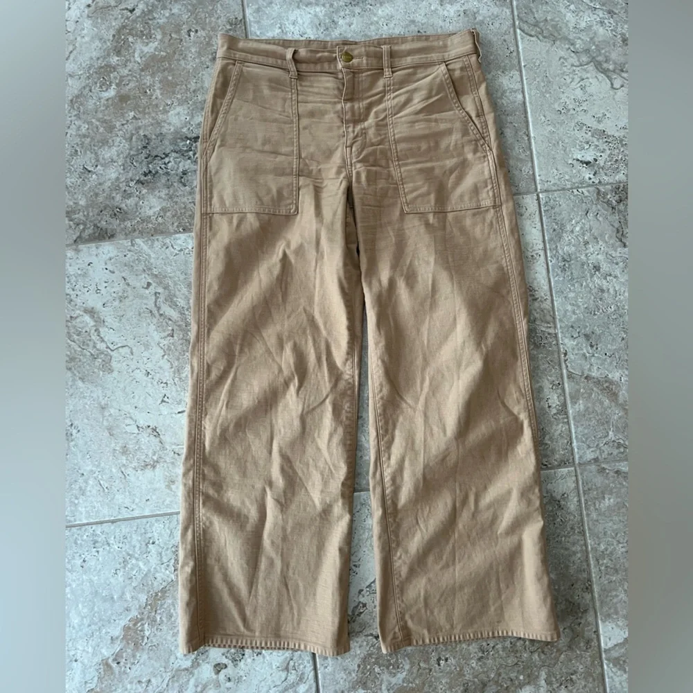 J. Crew Camp Pocket Wide Leg Cotton High Rise Stretch Pants Khaki Tan, size 29